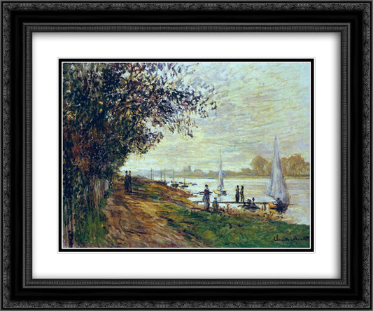 The Riverbank at Petit-Gennevilliers, Sunset 24x20 Black Ornate Wood Framed Art Print Poster with Double Matting by Monet, Claude