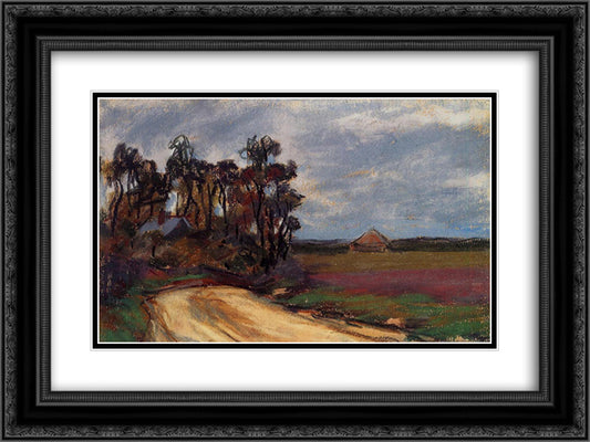The Road and the House 24x18 Black Ornate Wood Framed Art Print Poster with Double Matting by Monet, Claude