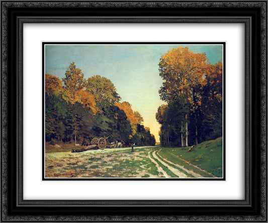 The Road from Chailly to Fontainebleau 24x20 Black Ornate Wood Framed Art Print Poster with Double Matting by Monet, Claude