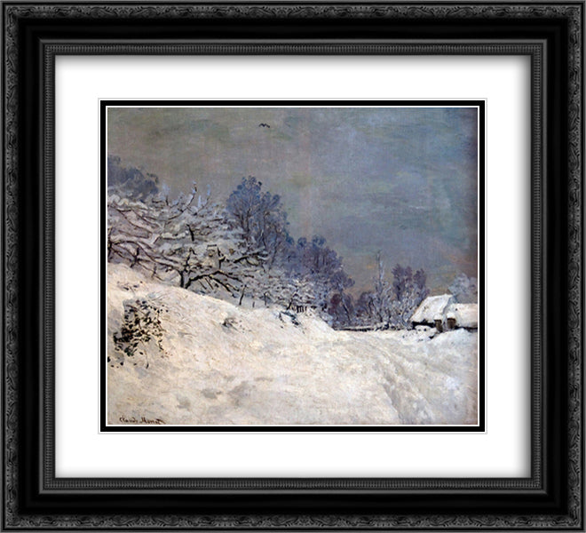 The Road in front of Saint-Simeon Farm in Winter 22x20 Black Ornate Wood Framed Art Print Poster with Double Matting by Monet, Claude