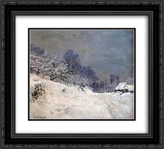 The Road in front of Saint-Simeon Farm in Winter 22x20 Black Ornate Wood Framed Art Print Poster with Double Matting by Monet, Claude