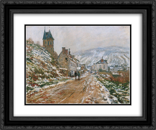 The Road in Vetheuil in Winter 24x20 Black Ornate Wood Framed Art Print Poster with Double Matting by Monet, Claude