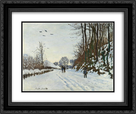 The Road to the Farm of Saint-Simeon in Winter 24x20 Black Ornate Wood Framed Art Print Poster with Double Matting by Monet, Claude