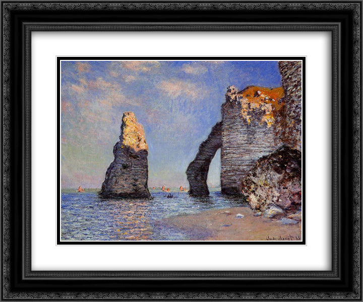 The Rock Needle and the Porte d'Aval 24x20 Black Ornate Wood Framed Art Print Poster with Double Matting by Monet, Claude