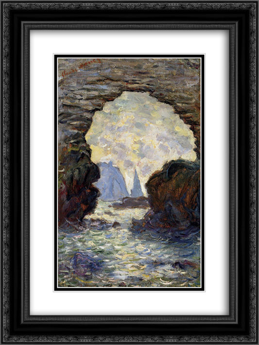 The Rock Needle Seen through the Porte d'Aumont 18x24 Black Ornate Wood Framed Art Print Poster with Double Matting by Monet, Claude