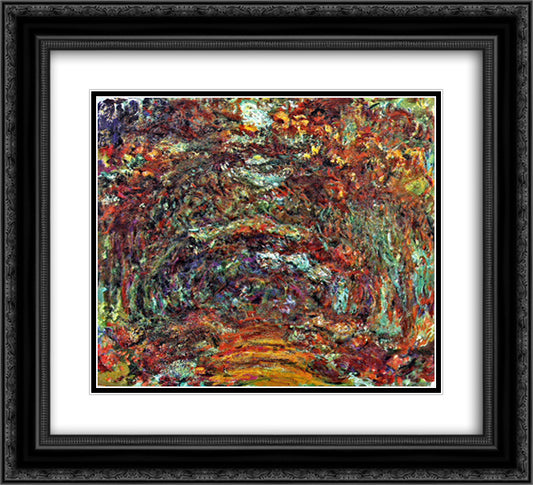 The Rose Path, Giverny 22x20 Black Ornate Wood Framed Art Print Poster with Double Matting by Monet, Claude