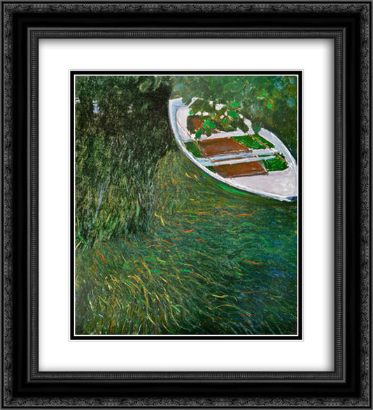 The Row Boat 20x22 Black Ornate Wood Framed Art Print Poster with Double Matting by Monet, Claude