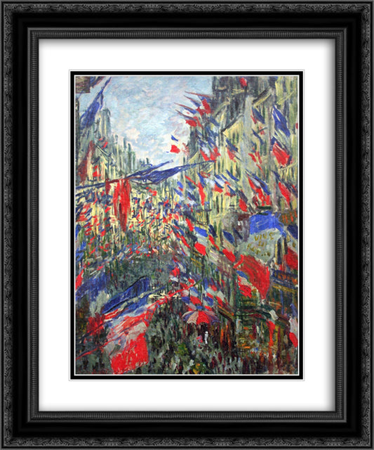 The Rue Montargueil with Flags 20x24 Black Ornate Wood Framed Art Print Poster with Double Matting by Monet, Claude