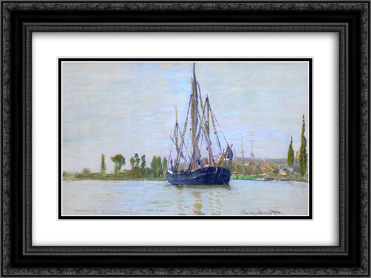 The Sailing Boat 24x18 Black Ornate Wood Framed Art Print Poster with Double Matting by Monet, Claude