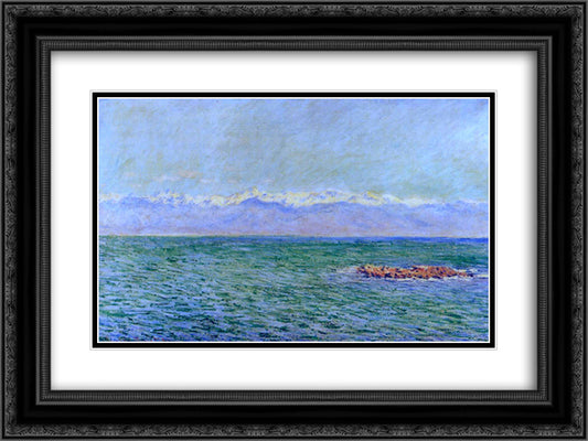 The Sea and the Alps 24x18 Black Ornate Wood Framed Art Print Poster with Double Matting by Monet, Claude