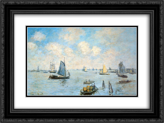 The Sea at Amsterdam 24x18 Black Ornate Wood Framed Art Print Poster with Double Matting by Monet, Claude