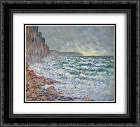The Sea at Fecamp 22x20 Black Ornate Wood Framed Art Print Poster with Double Matting by Monet, Claude
