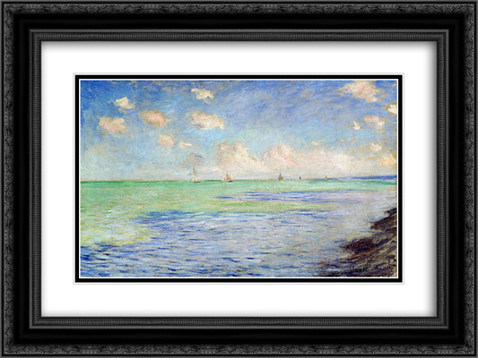 The Sea at Pourville 24x18 Black Ornate Wood Framed Art Print Poster with Double Matting by Monet, Claude