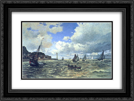 The Seine Estuary at Honfluer 24x18 Black Ornate Wood Framed Art Print Poster with Double Matting by Monet, Claude