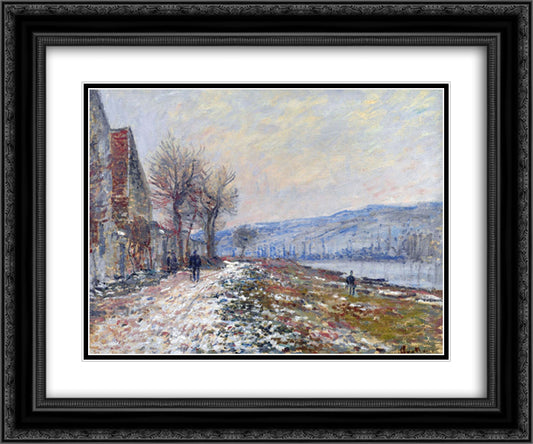 The Siene at Lavacourt, Effect of Snow 24x20 Black Ornate Wood Framed Art Print Poster with Double Matting by Monet, Claude