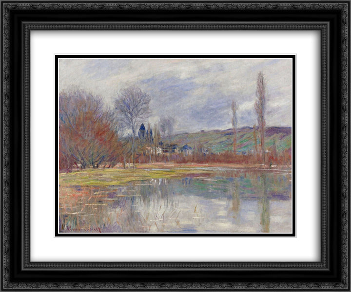 The Spring at Vetheuil 24x20 Black Ornate Wood Framed Art Print Poster with Double Matting by Monet, Claude