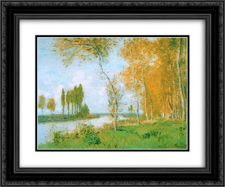 The Spring in Argentuil 24x20 Black Ornate Wood Framed Art Print Poster with Double Matting by Monet, Claude