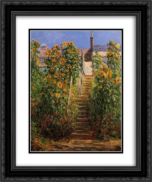 The Steps at Vetheuil 20x24 Black Ornate Wood Framed Art Print Poster with Double Matting by Monet, Claude