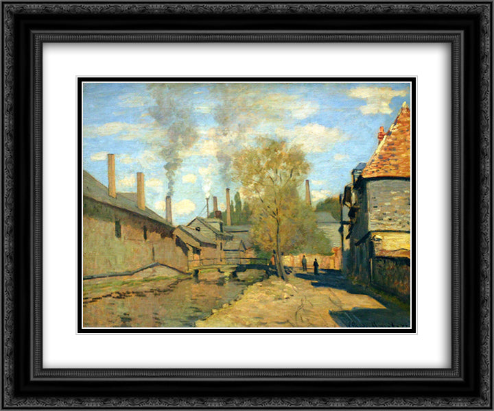The Stream of Robec at Rouen 24x20 Black Ornate Wood Framed Art Print Poster with Double Matting by Monet, Claude