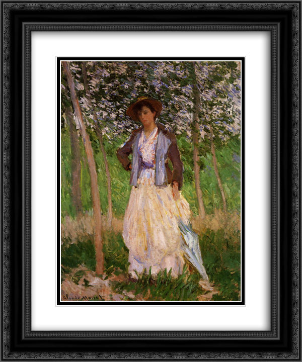 The Stroller (Suzanne Hoschede) 20x24 Black Ornate Wood Framed Art Print Poster with Double Matting by Monet, Claude