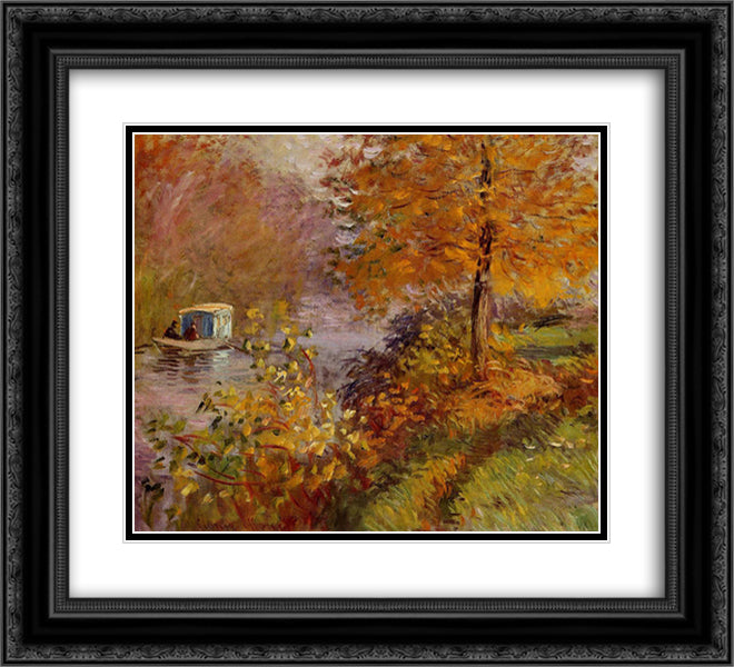 The Studio Boat 22x20 Black Ornate Wood Framed Art Print Poster with Double Matting by Monet, Claude