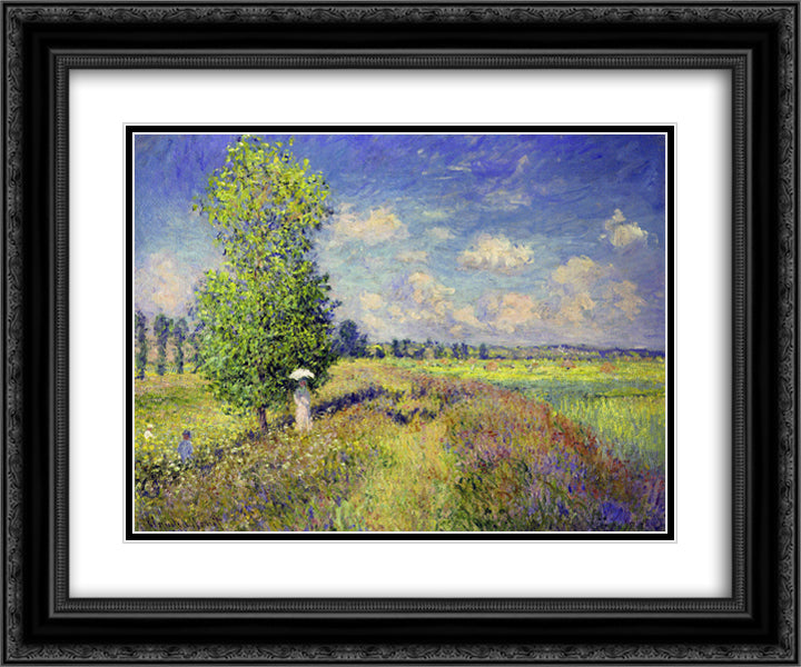 The Summer, Poppy Field 24x20 Black Ornate Wood Framed Art Print Poster with Double Matting by Monet, Claude