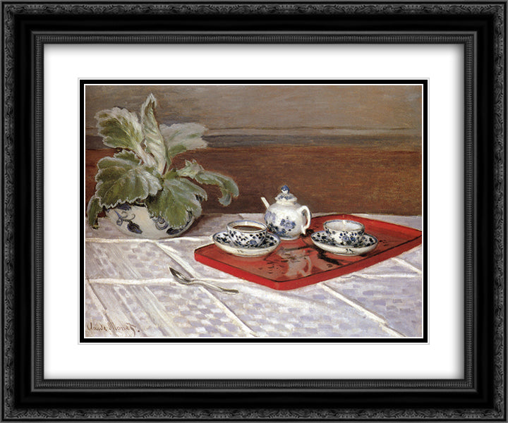 The Tea Set 24x20 Black Ornate Wood Framed Art Print Poster with Double Matting by Monet, Claude