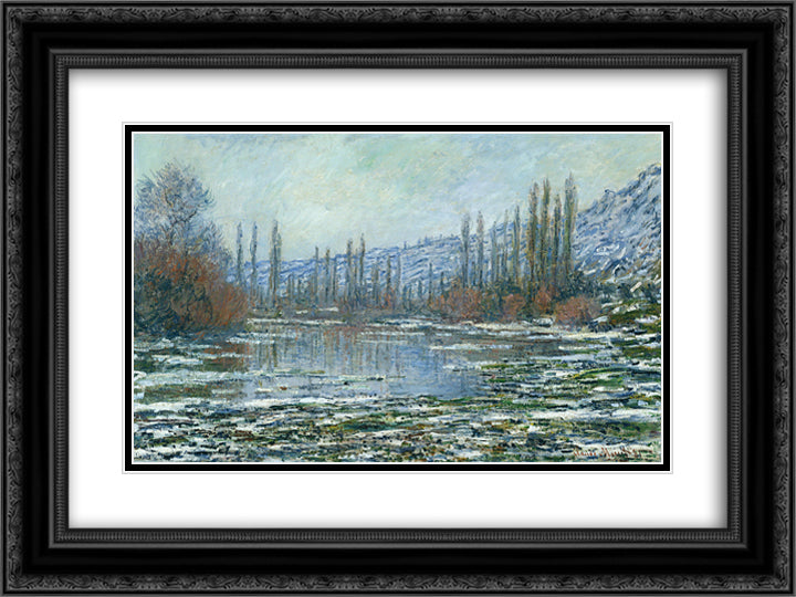 The Thaw at Vetheuil 24x18 Black Ornate Wood Framed Art Print Poster with Double Matting by Monet, Claude