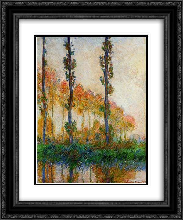 The Three Trees, Autumn 20x24 Black Ornate Wood Framed Art Print Poster with Double Matting by Monet, Claude
