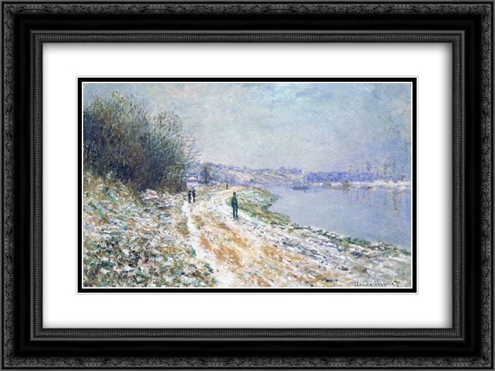 The Tow Path at Argenteuil, Winter 24x18 Black Ornate Wood Framed Art Print Poster with Double Matting by Monet, Claude