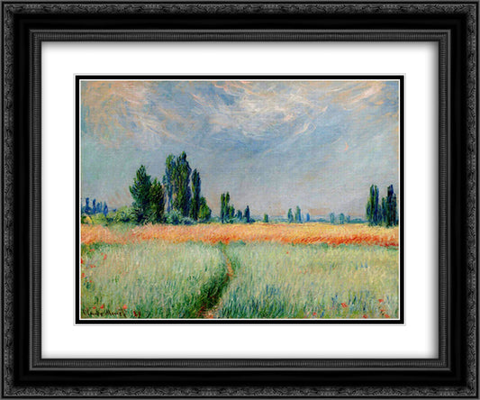 The Wheat Field 24x20 Black Ornate Wood Framed Art Print Poster with Double Matting by Monet, Claude