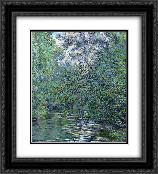 The Willows on the River 20x22 Black Ornate Wood Framed Art Print Poster with Double Matting by Monet, Claude