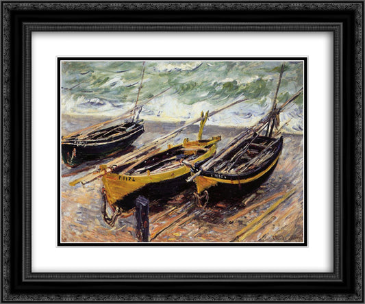 Three Fishing Boats 24x20 Black Ornate Wood Framed Art Print Poster with Double Matting by Monet, Claude