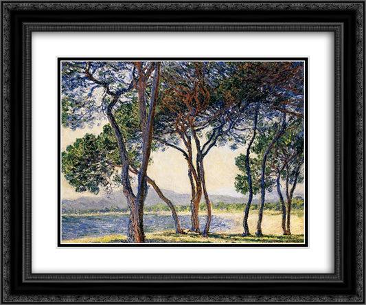 Trees by the Seashore at Antibes 24x20 Black Ornate Wood Framed Art Print Poster with Double Matting by Monet, Claude