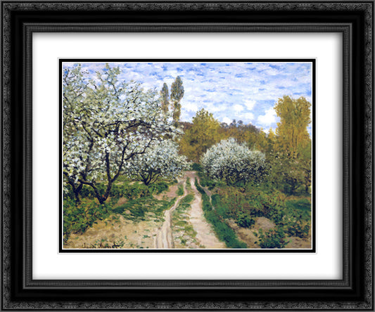 Trees in Bloom 24x20 Black Ornate Wood Framed Art Print Poster with Double Matting by Monet, Claude