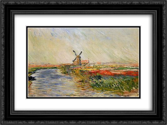Tulip Field in Holland 24x18 Black Ornate Wood Framed Art Print Poster with Double Matting by Monet, Claude