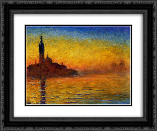Twilight, Venice 24x20 Black Ornate Wood Framed Art Print Poster with Double Matting by Monet, Claude