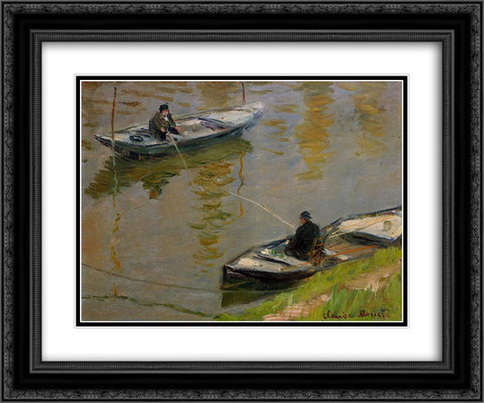 Two Anglers 24x20 Black Ornate Wood Framed Art Print Poster with Double Matting by Monet, Claude