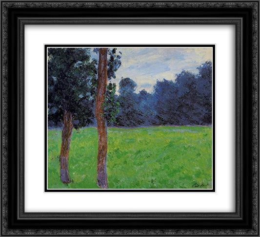 Two Trees in a Meadow 22x20 Black Ornate Wood Framed Art Print Poster with Double Matting by Monet, Claude