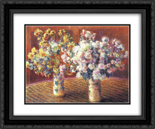 Two Vases with Chrysanthems 24x20 Black Ornate Wood Framed Art Print Poster with Double Matting by Monet, Claude