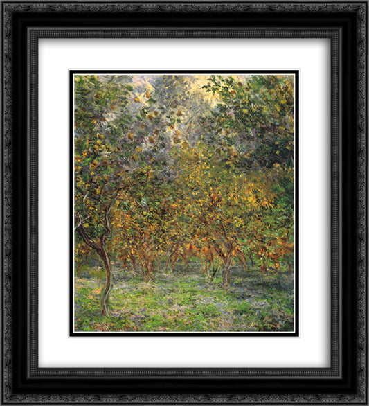 Under the Lemon Trees 20x22 Black Ornate Wood Framed Art Print Poster with Double Matting by Monet, Claude