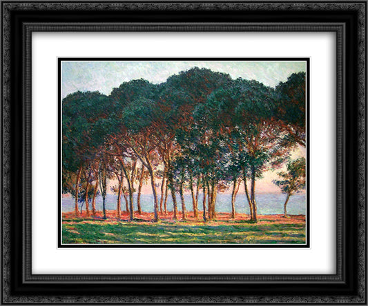 Under the Pine Trees at the End of the Day 24x20 Black Ornate Wood Framed Art Print Poster with Double Matting by Monet, Claude