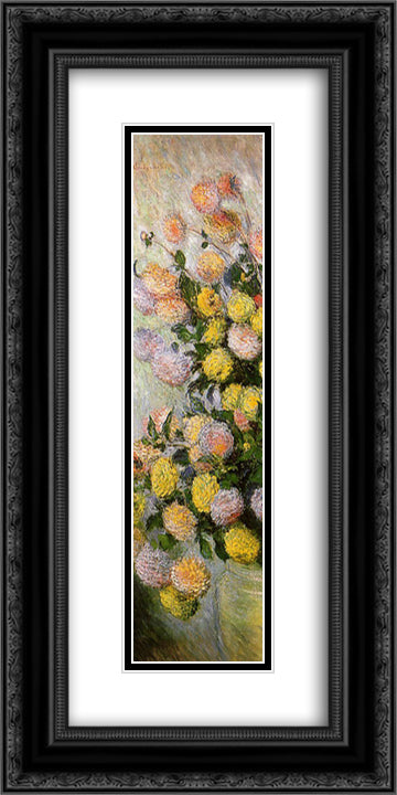 Vase of Dahlias 12x24 Black Ornate Wood Framed Art Print Poster with Double Matting by Monet, Claude