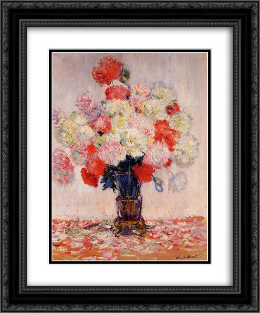 Vase of Peonies 20x24 Black Ornate Wood Framed Art Print Poster with Double Matting by Monet, Claude