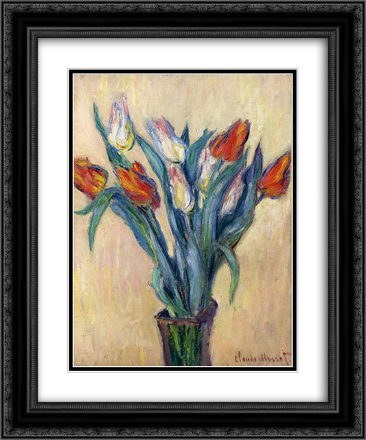 Vase of Tulips 20x24 Black Ornate Wood Framed Art Print Poster with Double Matting by Monet, Claude
