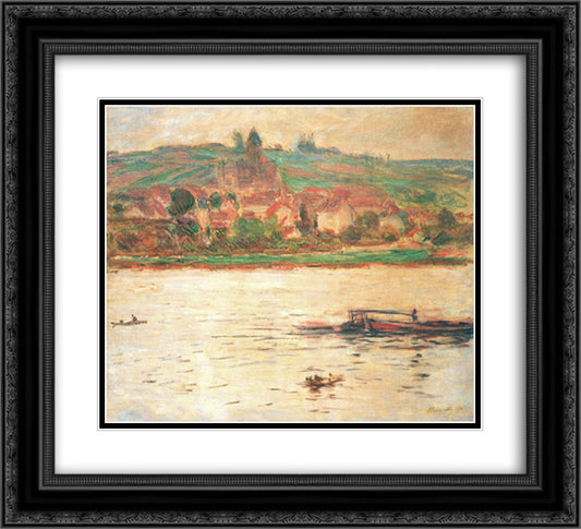 Vetheuil, Barge on the Seine 22x20 Black Ornate Wood Framed Art Print Poster with Double Matting by Monet, Claude