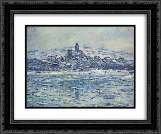 Vetheuil, Ice Floes 24x20 Black Ornate Wood Framed Art Print Poster with Double Matting by Monet, Claude