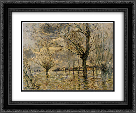 Vetheuil, L'Inondation 24x20 Black Ornate Wood Framed Art Print Poster with Double Matting by Monet, Claude