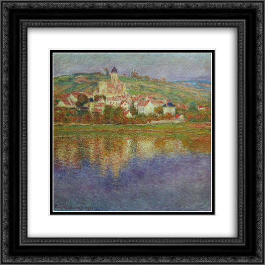 Vetheuil, Pink Effect 20x20 Black Ornate Wood Framed Art Print Poster with Double Matting by Monet, Claude