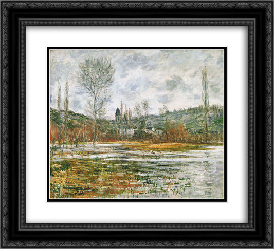 Vetheuil, Prairie Inondee 22x20 Black Ornate Wood Framed Art Print Poster with Double Matting by Monet, Claude